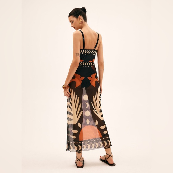 Commense Bird Print Cutout One Piece Swimsuit & Cover Up Maxi Skirt - Picture 2 of 10